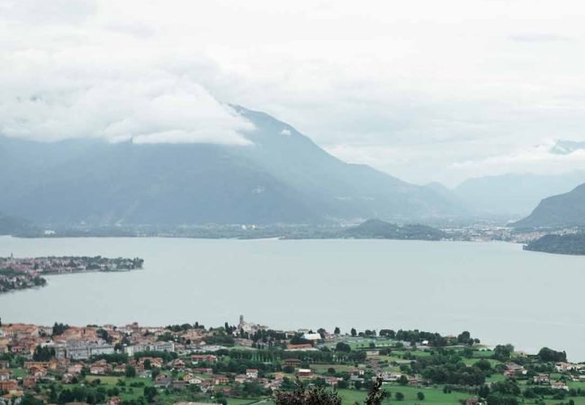 View of Lake Como, mountains and villages on its shores